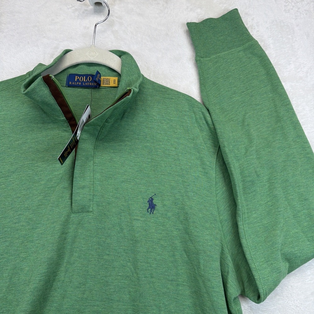 Polo Ralph Lauren Quarter Zip Cotton Sweater Men's M Green Pony Logo NWT